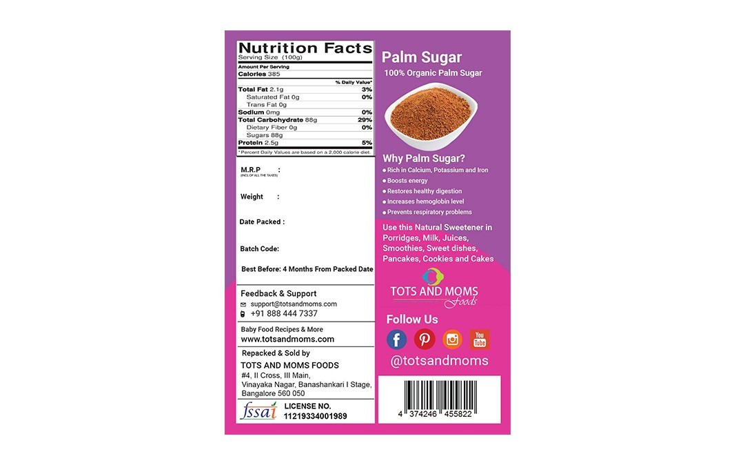 Tots And Moms Foods Palm Sugar    Pack  200 grams